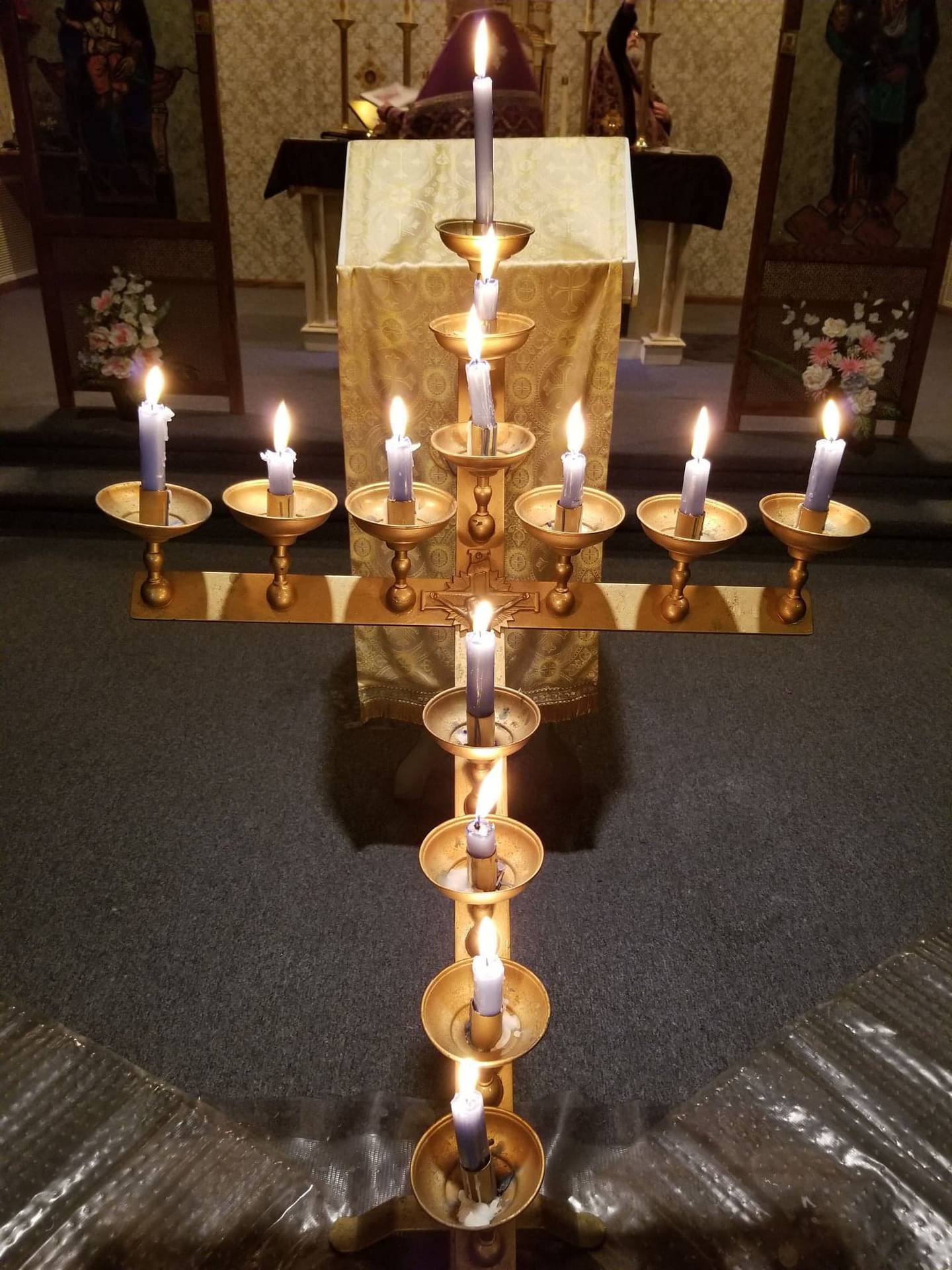 Pictured are candles from resurrection matins during a pre-pandemic year at St. Nicholas Orthodox Church in Homewood, which is under the Ukrainian Orthodox Church – Kyiv Patriarchate.