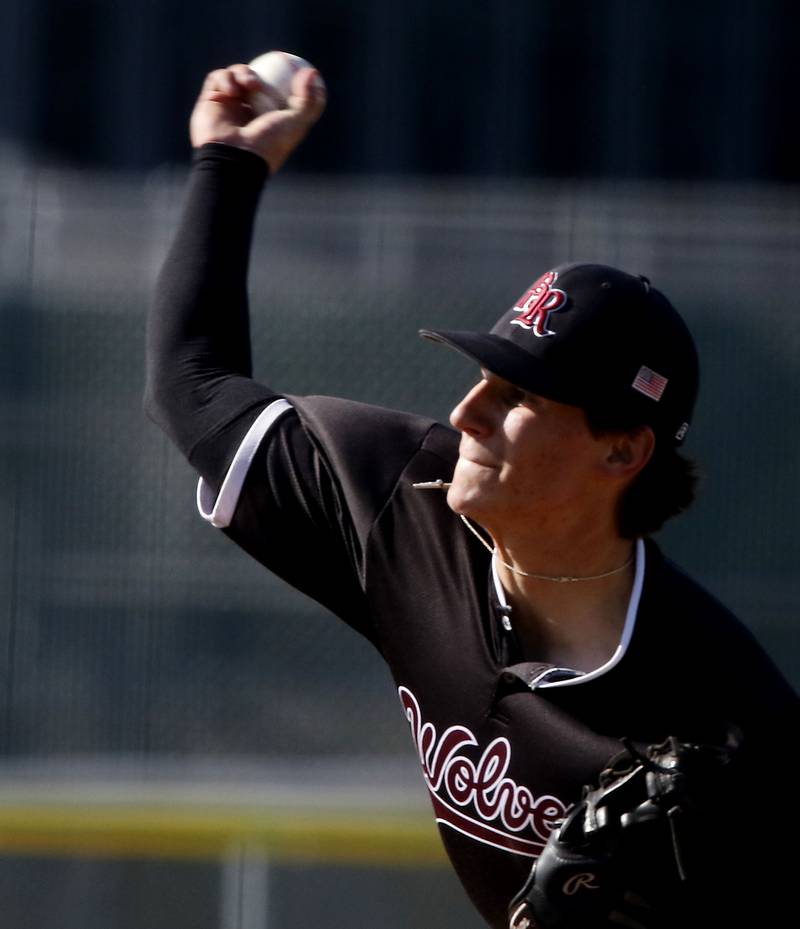 Prairie Ridge's Jack Dahlem throws a pitch during a Fox Valley Conference baseball game against Crystal Lake South on Friday, May 15, 2026, at Crystal Lake South High School.