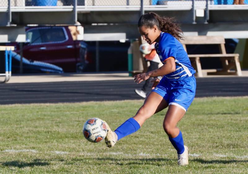 Mariah Hobson takes aim against IVC Tuesday at Bryant Field. She scored five goals to lead Princeton to a 7-0 win.