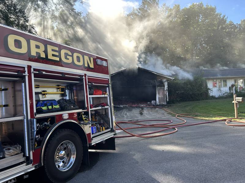 Oregon firefighters responded to a garage fire at 540 E. Elizabeth Road on Wednesday, Aug. 20, 2025.