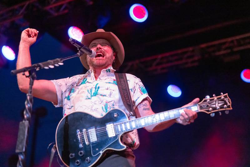 Randy Houser belts out his popular song "How Country Feels" during his concert at the Marshall Putnam Fair on June 17, 2025 in Henry Illinois.