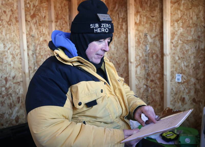 WLBK Radio host TD Ryan checks the donation totals Thursday, Dec. 5, 2024, during Freezin’ For Food in the Hy-Vee parking lot off of DeKalb Avenue in Sycamore. WLBK’s Freezin’ For Food collects non-perishable food items and monetary donations to help restock The Salvation Army’s food pantries in DeKalb County.