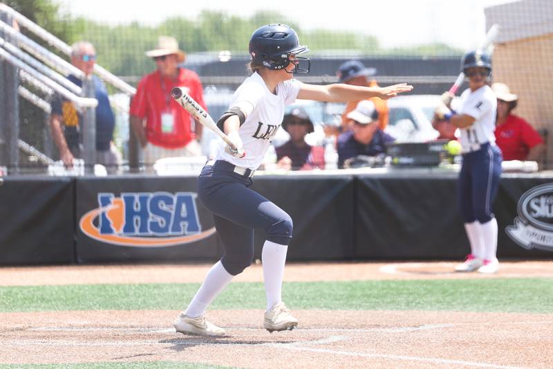 Lemont’s Olivia Parent singles against Antioch in the Class 3A state championship game on Saturday, June 10, 2023 in Peoria.