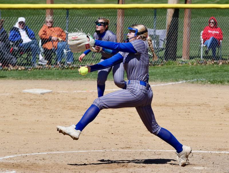 Princeton sophomore Reese Reviglio makes her pitch in the first game of Saturday's doubleheader at Hall.