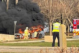 Car catches fire in front of Sycamore Speedway parking lot