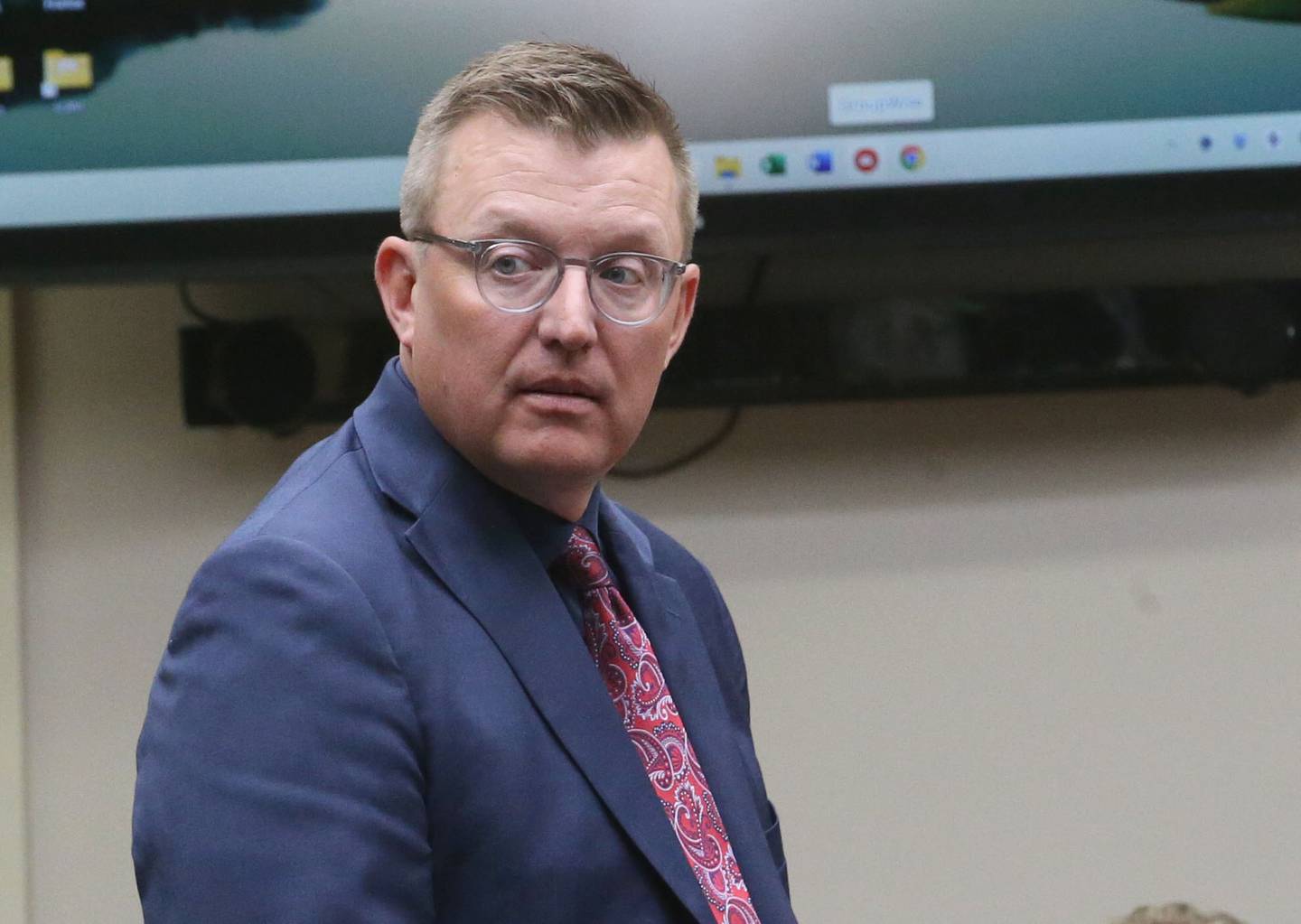 La Salle County assistant States Attorney Jeremiah Adams speaks during a bench trial regarding the Logan Petre case on Wednesday, May 28, 2025 at the La Salle County Government Complex in Ottawa. Petre has been in the La Salle County Jail since last June after being arrested for murdering his 54-year-old father Leo Petre at their home in Marseilles.