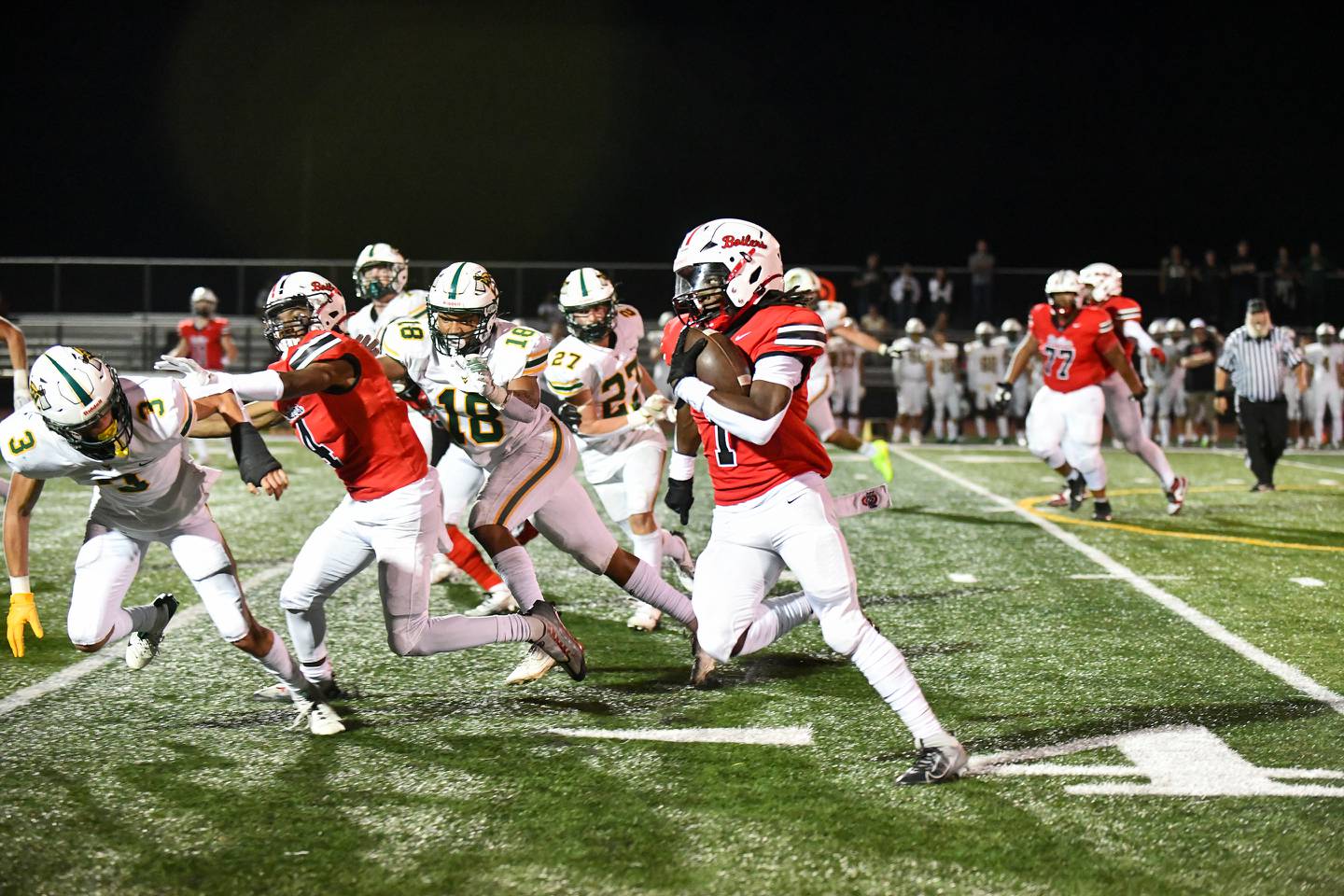Bradley-Bourbonnais' Kyren Edmon runs for a first down Friday, Sept. 13, 2024, during the Boilermakers' 20-17 victory over Waubonsie Valley.