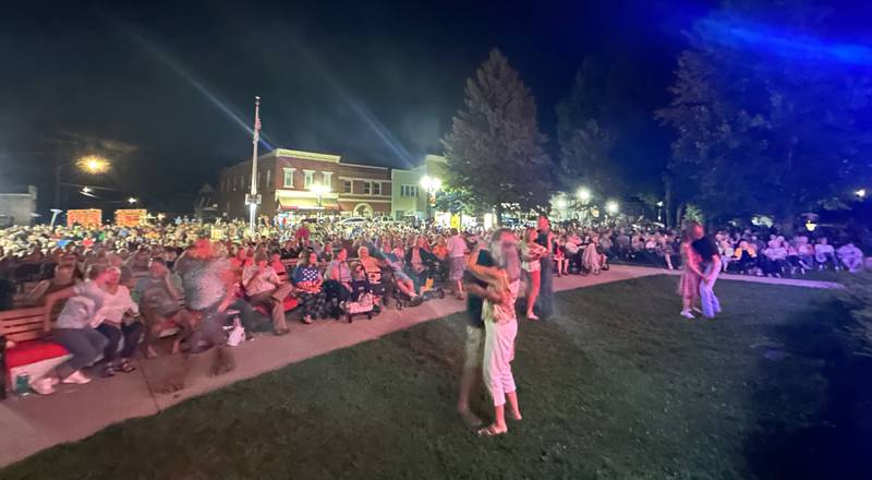 The lawn surrounding the Warren Reckmeyer Bandshell in downtown Mt. Morris was packed with people on Friday, Aug. 22, 2025 as 2,200 turned out to hear Heartache Tonight, an Eagles tribute band, play at the  Jamboree Concert Series.
