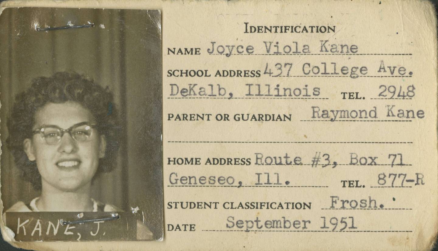 Joyce DeFauw's Northern Illinois University student ID card from 1951. DeFauw dropped out of school after three and a half years to start a family but in 2019 she returned and graduated on Dec. 11, 2022.