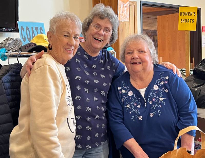 Among those sorting donations for the Yorkville Congregational United Church of Christ Rummage and Bake Sale are Kay Phillips, Joanne Vitek and Jean Anderson.