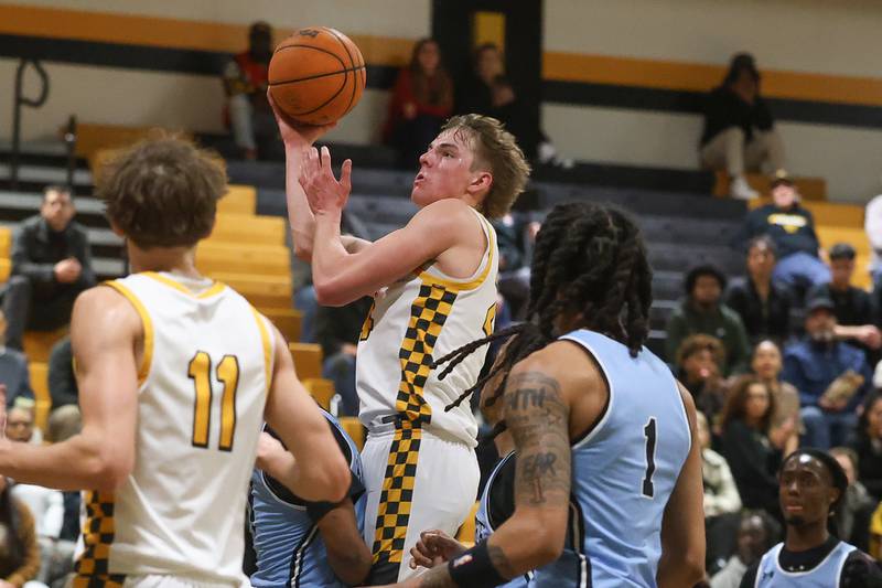 Joliet West’s Ryan Lipke puts up a shot against Kankakee on Wednesday, Feb. 18, 2026 in Joliet.