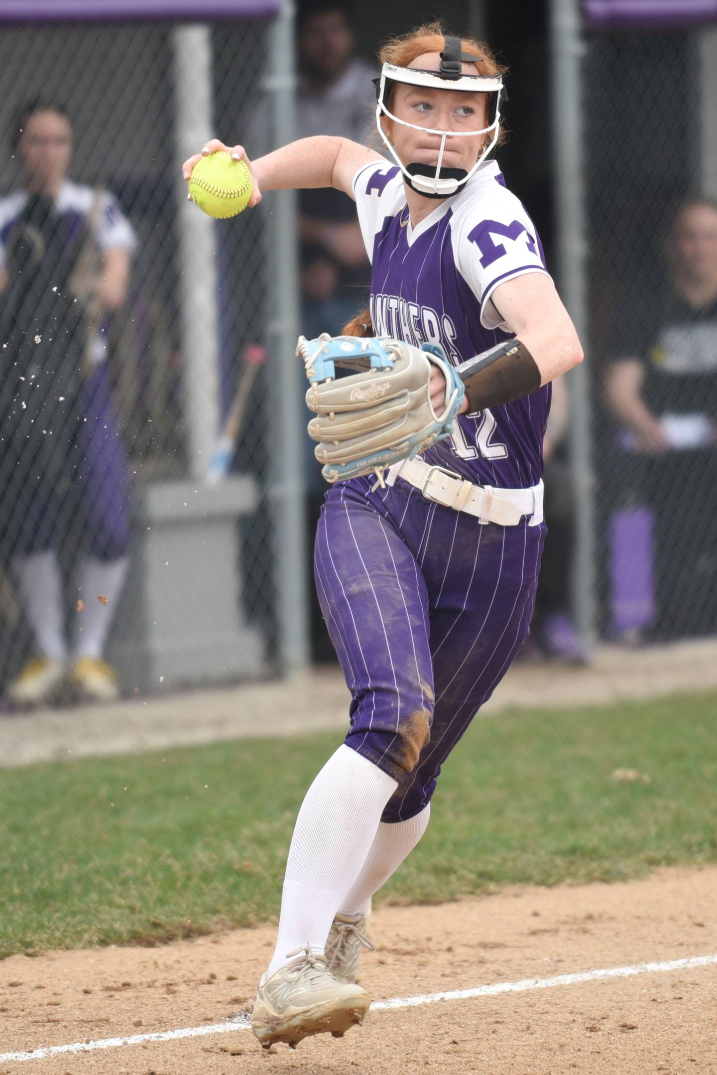 Manteno's Savanna Watkins throws to first during a home game against Pontiac Friday, April 3, 2026.