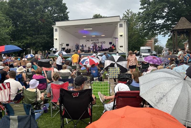 A light rain fell on a portion of the Jamboree Concert Series in Mt. Morris as the Chicago Tribute Anthology band returned to the band shell stage on Friday, July 25, 2025 re-creating many of the songs from Chicago, the classic rock band.