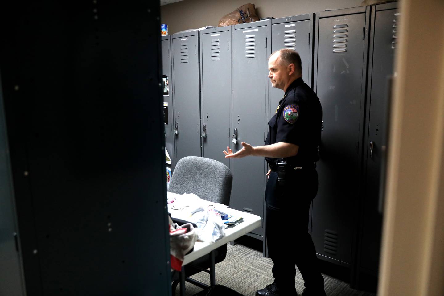 Elburn Police Deputy Chief Erich Schlachta shows the cramped police department space. The department’s referendum for a new station was voted down in the April 4 Consolidated Election.