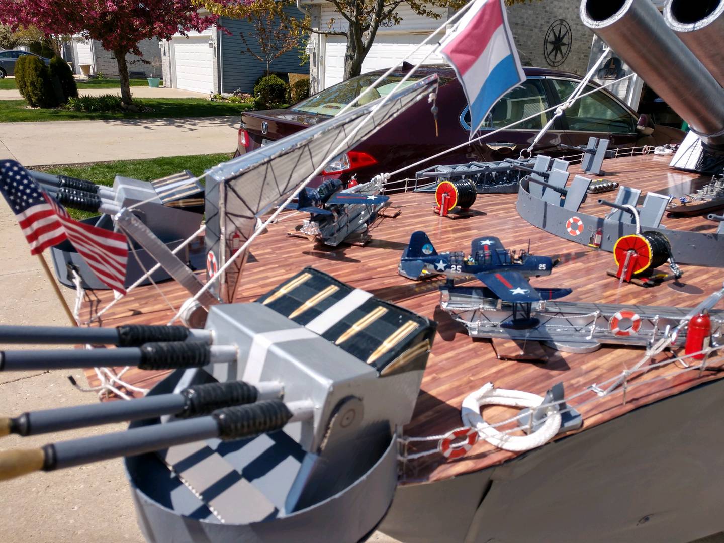 Braidwood resident Greg Machak said he built a 24-foot long, 12-foot high, fully drivable Navy destroyer – a USS Hollister – on a golf cart.