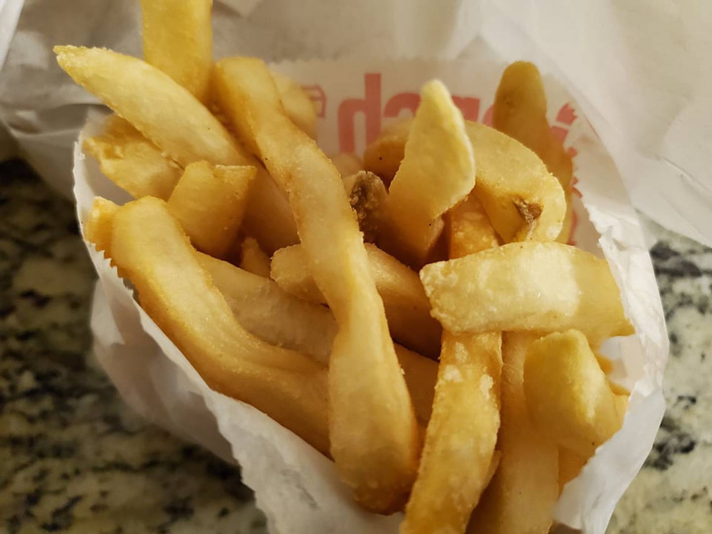 Pictured are the fries from Johnny’s Beef & Gyros in Joliet. They arrived hot and salty, just the way we like them.