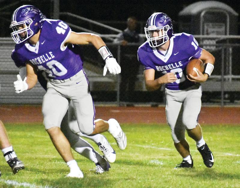 Dylan Manning (right) and Roman Villalobos (left) are two key returning players for the Rochelle Hubs, who will face Geneseo on Aug. 29 for their first game of the 2025 season.
