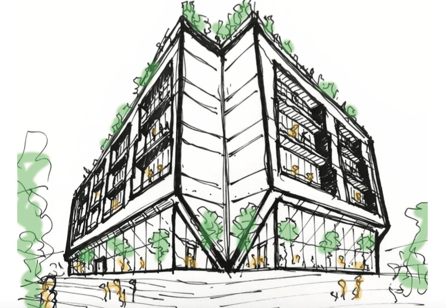 Diagram from a proposal from Courthouse Square Partners, submitted to Will County on Monday, Jan. 3, 2022, shows plans to extend the ground floor of the building and use the rooftop for what is described as a penthouse amenity.