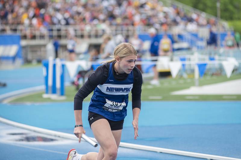 Newarks Addison Ness competes in the 4x2 finals during the IHSA girls state championships, Saturday, May 21, 2022 in Charleston.
