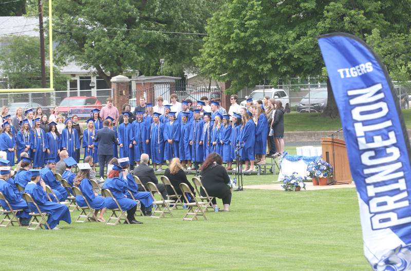 Princeton High School graduates sing in the concert choir during the 156th annual Commencement on Saturday, May 17, 2025 at Bryant Field.