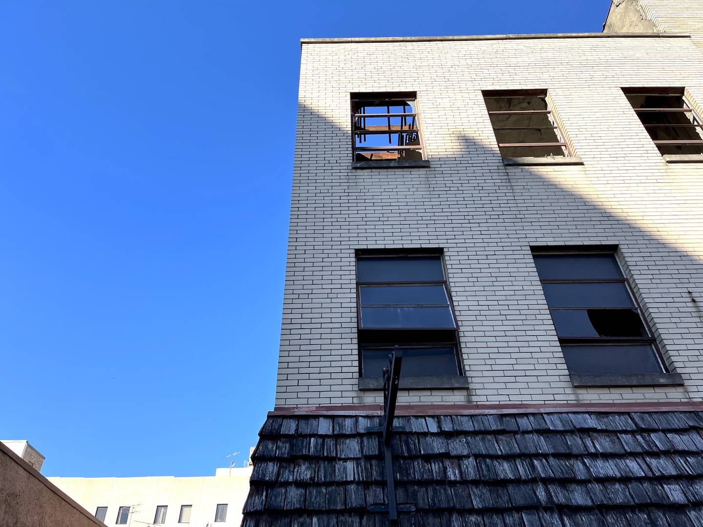 A vacant building at 69 N. Chicago St., Joliet, seen on Monday, Sept. 26, 2022. A fire had caused damage to the building on Sunday, Sept. 25, 2022.