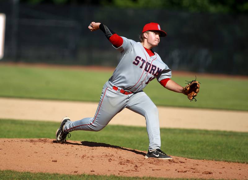 South Elgin’s Caleb Williams pitches during a Class 4A St. Charles North Sectional semifinal game against St. Charles North on Wednesday, May 29, 2024.