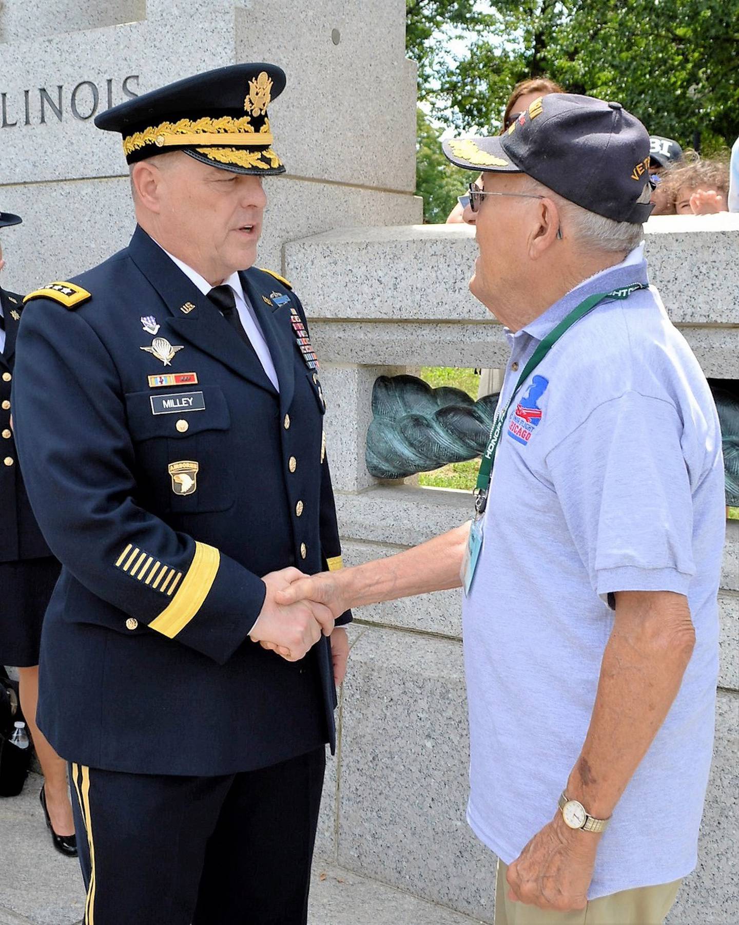 During the Honor Flight, Glenn Maek of Joliet met U.S. Army Chief of Staff Gen. Mark Milley, who became chairman of the Joint Chiefs of Staff in 2019.