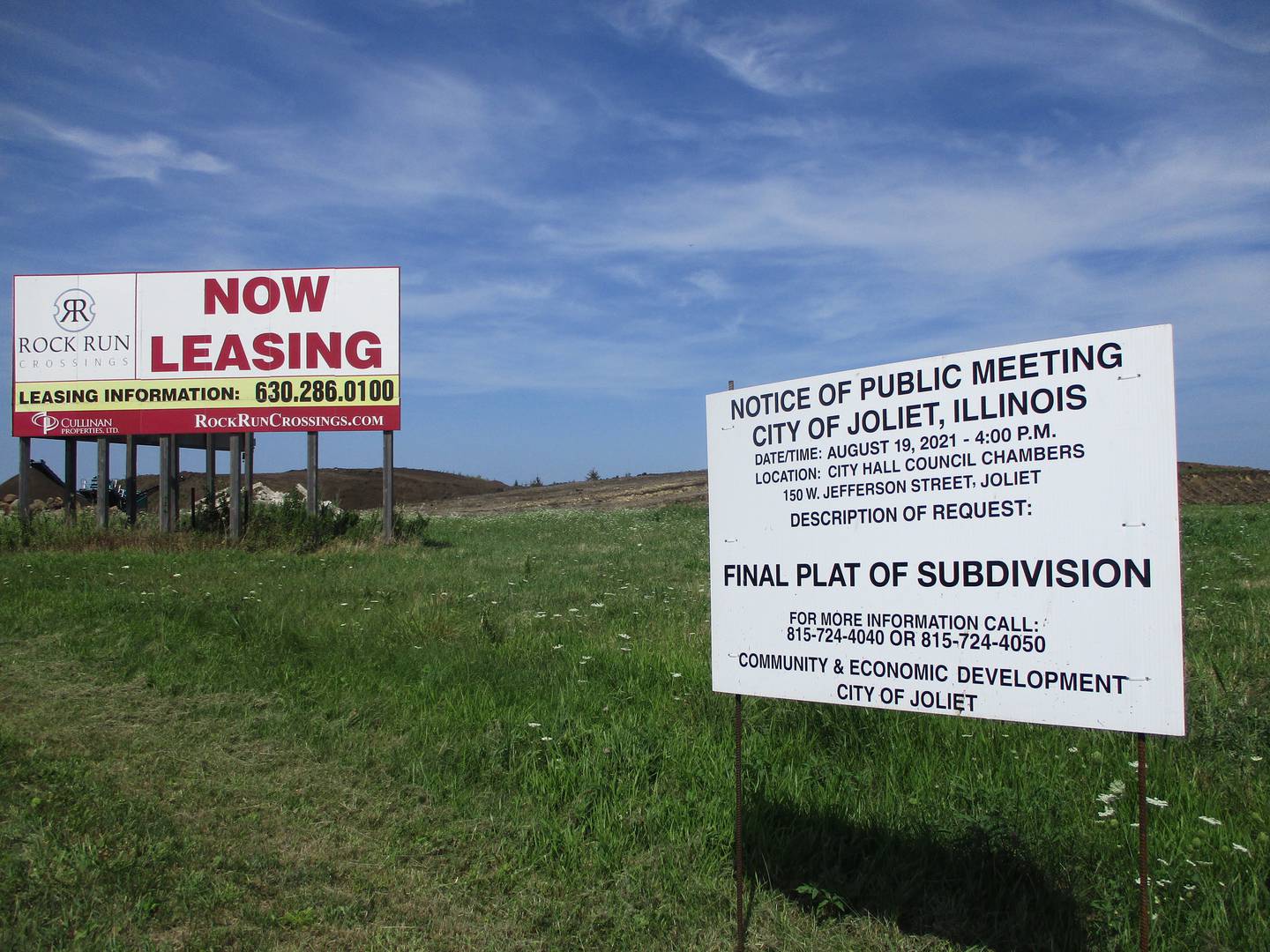 Public notice of Joliet Plan Commission meeting on Thursday is posted on Aug. 14, 2021 on the Rock Run Crossings site.