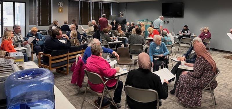 About 60 people attended an Interfaith Meet Your Neighbor gathering March 11 at the Islamic Center of Kane County in St. Charles. Participants discussed their shared Abrahamic roots and the commonalities in Christianity, Islam and Judaism. For information about future events contact Ed Manning at ekmanning5@gmail.com or Haroon Qureshi at qureshih@outlook.com.