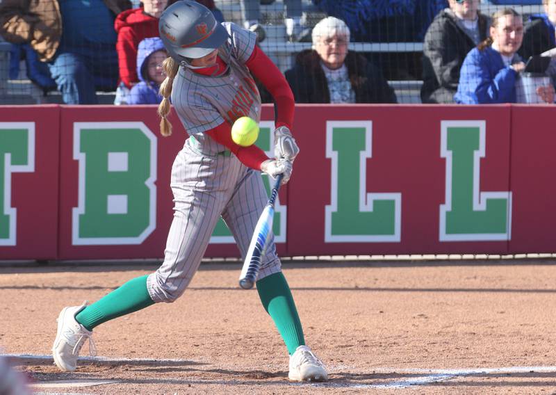 L-P's Kelsey Frederick gets a hit against Princeton on Tuesday, March 25, 2025 at the L-P Athletic Complex in La Salle.