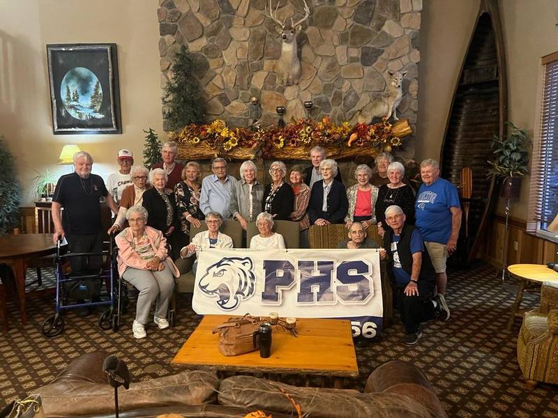 The Princeton High School Class of 1956 held its 68th class reunion Sept. 7, 2024, at the AmericInn. They are (front, from left) Judy (Brown) Nordstrom, Ruth (Bell) Hanna, Sandy (Johnson) Vickrey, John Springer and Bob Carlson (middle, from left) Curt Hulteen, Mary Lynn (Stamm) Kelly, Nancy (Sutcliffe) Wolter, Cheryl (Ellberg) Freeburg, Jim Wright, Nancy (Hodkins) Bloomstrand, Phyllis (Bird) Nordstrom, Carolyn (Fiste) Barkley, Donna (Doll) Rott, Mary (Helper) Carloye, Dixie (Pomeroy) Utter, Dan McDonald, (back, from left) Charles (Buzzy) Kuehl, Bradley Pihl, Richard (Hotdog) Brown, Dennis Keheler.