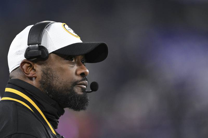 Pittsburgh Steelers head coach Mike Tomlin looks on as time expires during the fourth quarter of an NFL wild card playoff football game against the Baltimore Ravens, Saturday, Jan. 11, 2025, in Baltimore. (AP Photo/Terrance Williams)