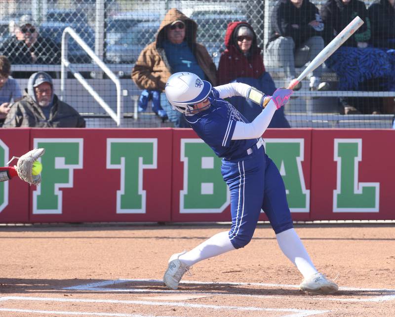 Princeton's Keely Lawson strikes out swinging against L-P on Tuesday, March 25, 2025 at the L-P Athletic Complex in La Salle.