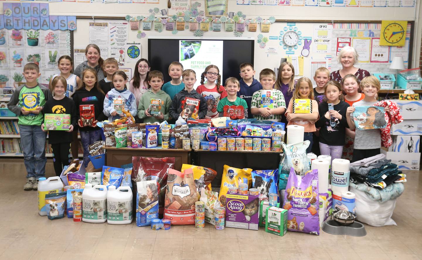 Karin Cartwright's third-grade class raised pet donations for the animal control office in Princeton on Tuesday, April 23, 2024 at Lincoln School in Princeton.