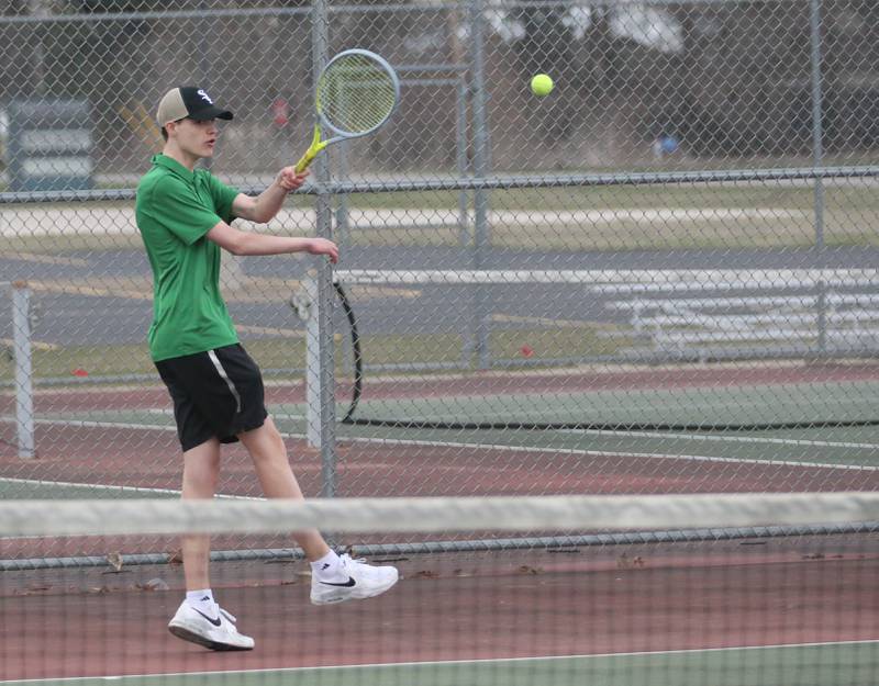 L-P's Michael Peters plays tennis at the L-P Athletic Complex on Monday, April 3, 2023 in La Salle.