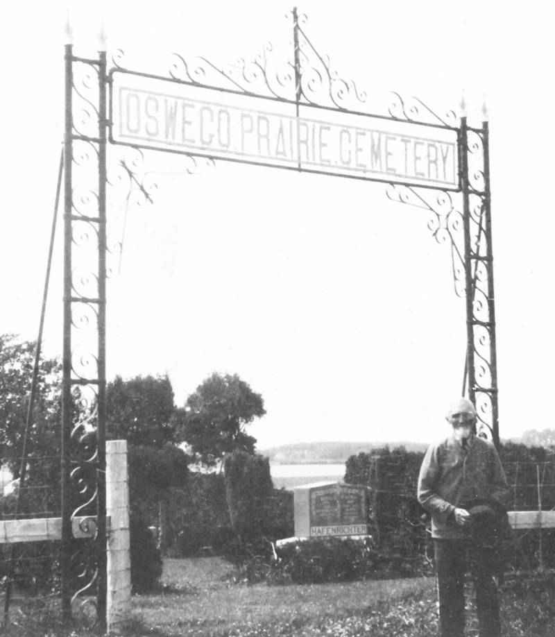 The ornate gate once marked the entrance to Evergreen Cemetery, formerly known as the Oswego Prairie Cemetery. It will be one of the stops on the Oswegoland Heritage Association’s “Oswego History Tour – Church Cemeteries” bus tour that will take place at noon Saturday, Aug. 17, beginning at the Little White School Museum, 72 Polk St., Oswego.