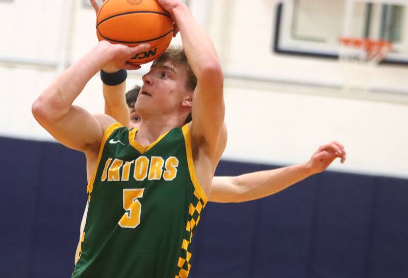 Crystal Lake South’s Carson Trivellini takes a shot in varsity boys basketball on Wednesday, Dec. 3, 2025, at Cary-Grove High School in Cary.