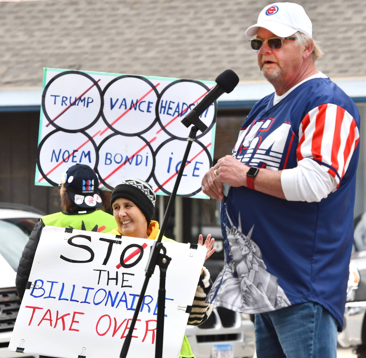 Former UAW Local 592 President Brian Opsahl spoke during the May Day rally in Oregon, Illinois on Friday, May 1, 2026. Opsahl said actions and orders by the Trump administration had negatively impacted American workers. The event was organized by Indivisible of Ogle County.