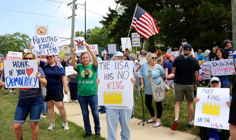 A large crowd lined Route 47 for the No Kings Protest in Yorkville on Saturday, June 14, 2025.