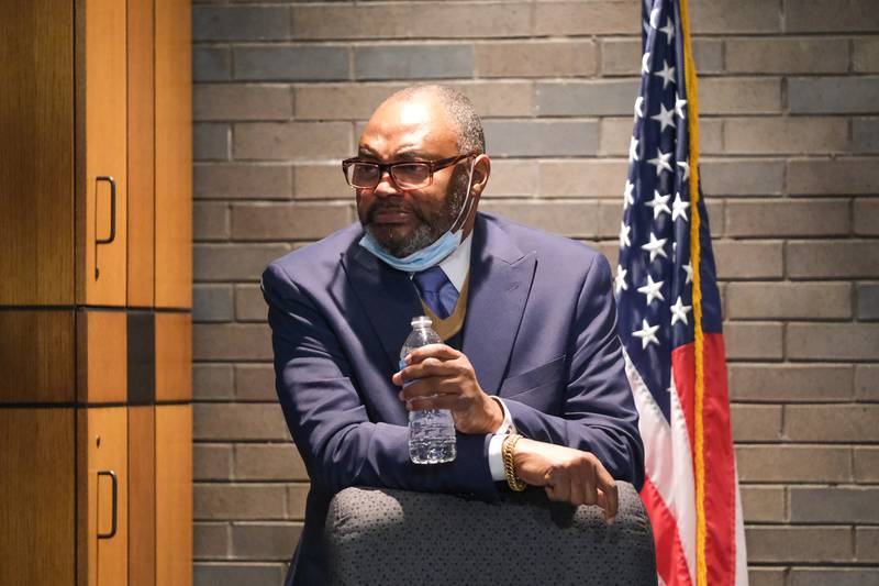 District 5 Council Terry Morris waits for the start of the Joliet City Council meeting on Tuesday at Joliet City Hall. Tuesday, Dec. 21, 2021 in Joliet.