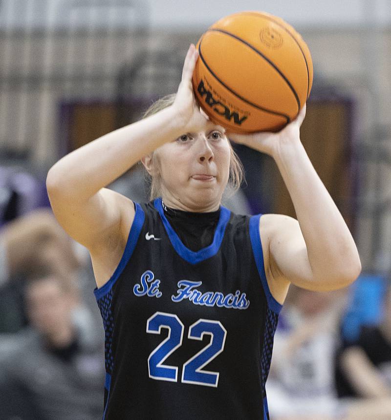 St. Francis’ Tenley Glock puts up a shot against Dixon Saturday, Jan. 10, 2026.
