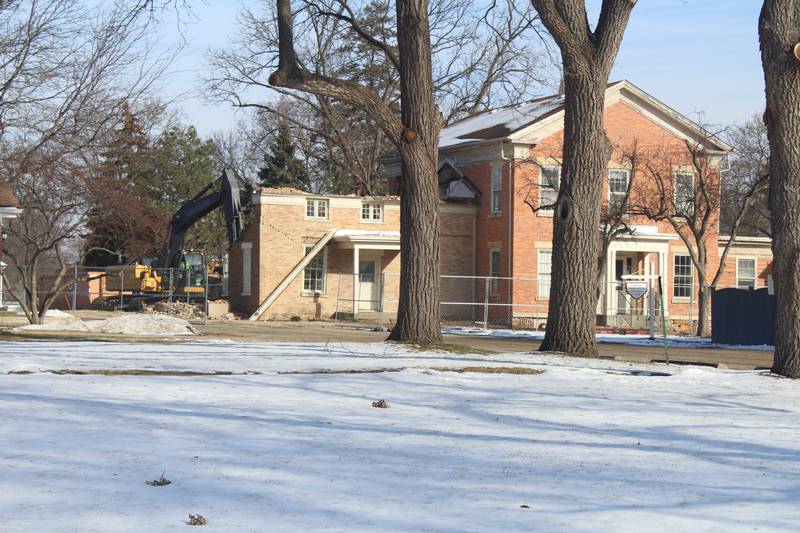 Demolition continued at the Academy Building, built in the 1850s, on the St. Mary's Episcopal Church property in Crystal Lake on Jan. 5, 2026.