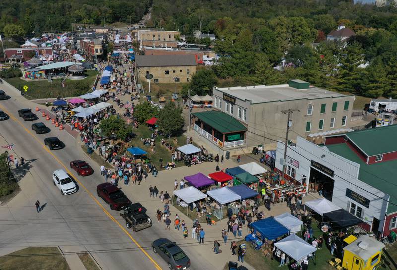 An aerial view of the crowd during the 55th annual Burgoo Festival on Sunday, Oct. 12, 2025 in Utica.