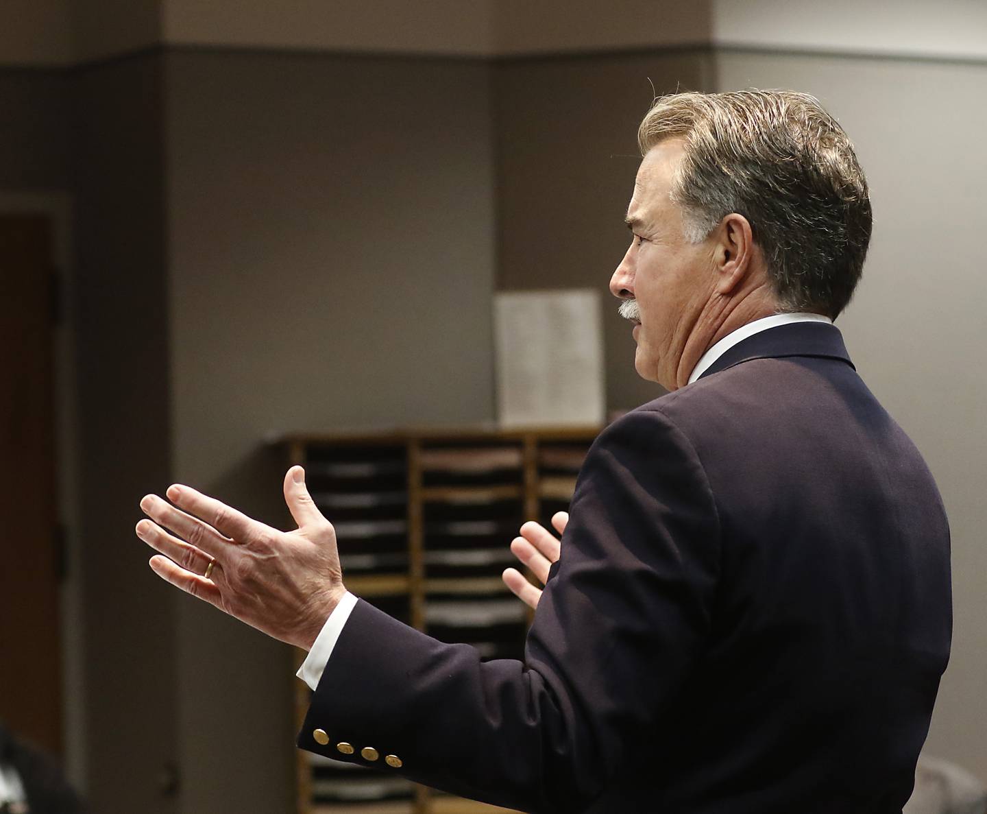 Michael M. Penkava’s attorney Philip Prossnitz makes an argument before Judge Mark Gerhardt sentenced Penkava and Colin B. Scott to one year supervision, 10 hours of community service and $250 fine during a sentencing hearing Friday, March 25, 2022, at McHenry County Michael J. Sullivan Judicial Center in Woodstock.  Penkava and Scott are both elders in a Crystal Lake Jehovah's Witnesses congregation who were convicted last week of misdemeanors for failing to report the sexual abuse of a child.