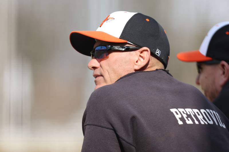 Minooka head coach Jeff Petrovic during the game against Lockport in the WJOL tournament championship game. Sunday, April 3, 2022, in Lockport.