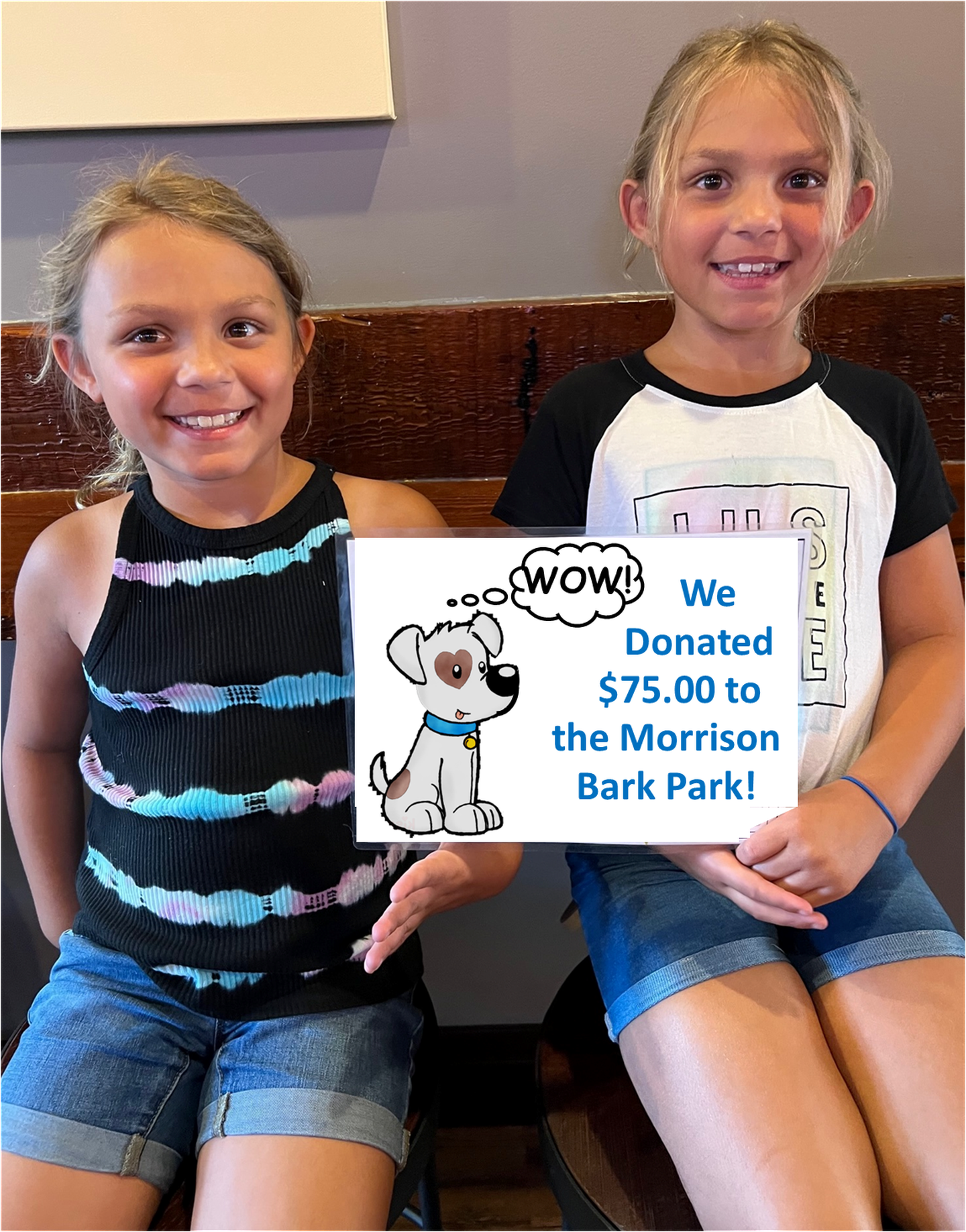(Left to right) Mia and Jada Alvarado, who donated $75 to the Morrison Bark Park
