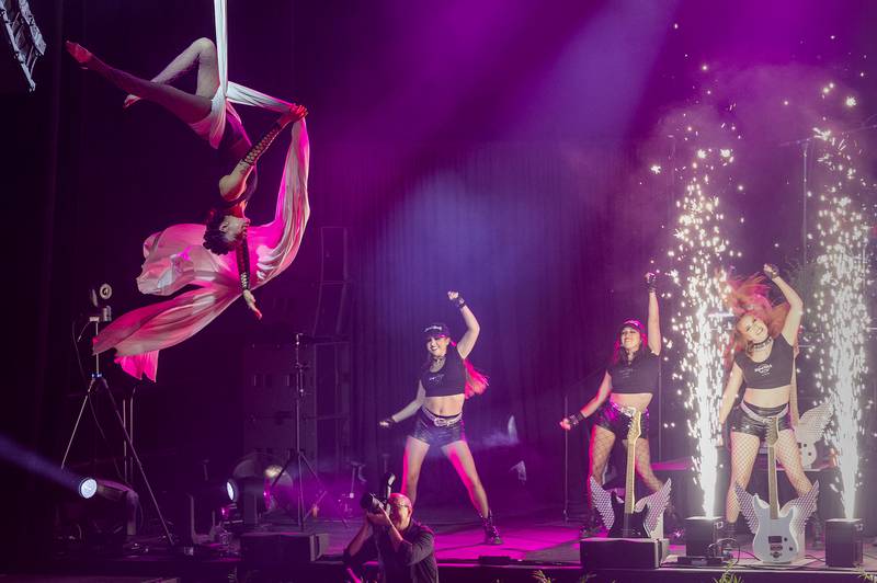 Aerialists and dancers start the show Thursday, Aug. 29, 2024, at Hard Rock Casino Rockford.