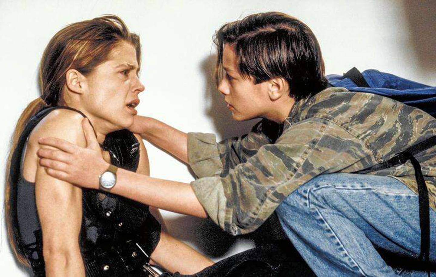 “Terminator” film stars Linda Hamilton, left, and Edward Furlong will be in Rosemont this weekend for a 40th anniversary celebration of the movie franchise.