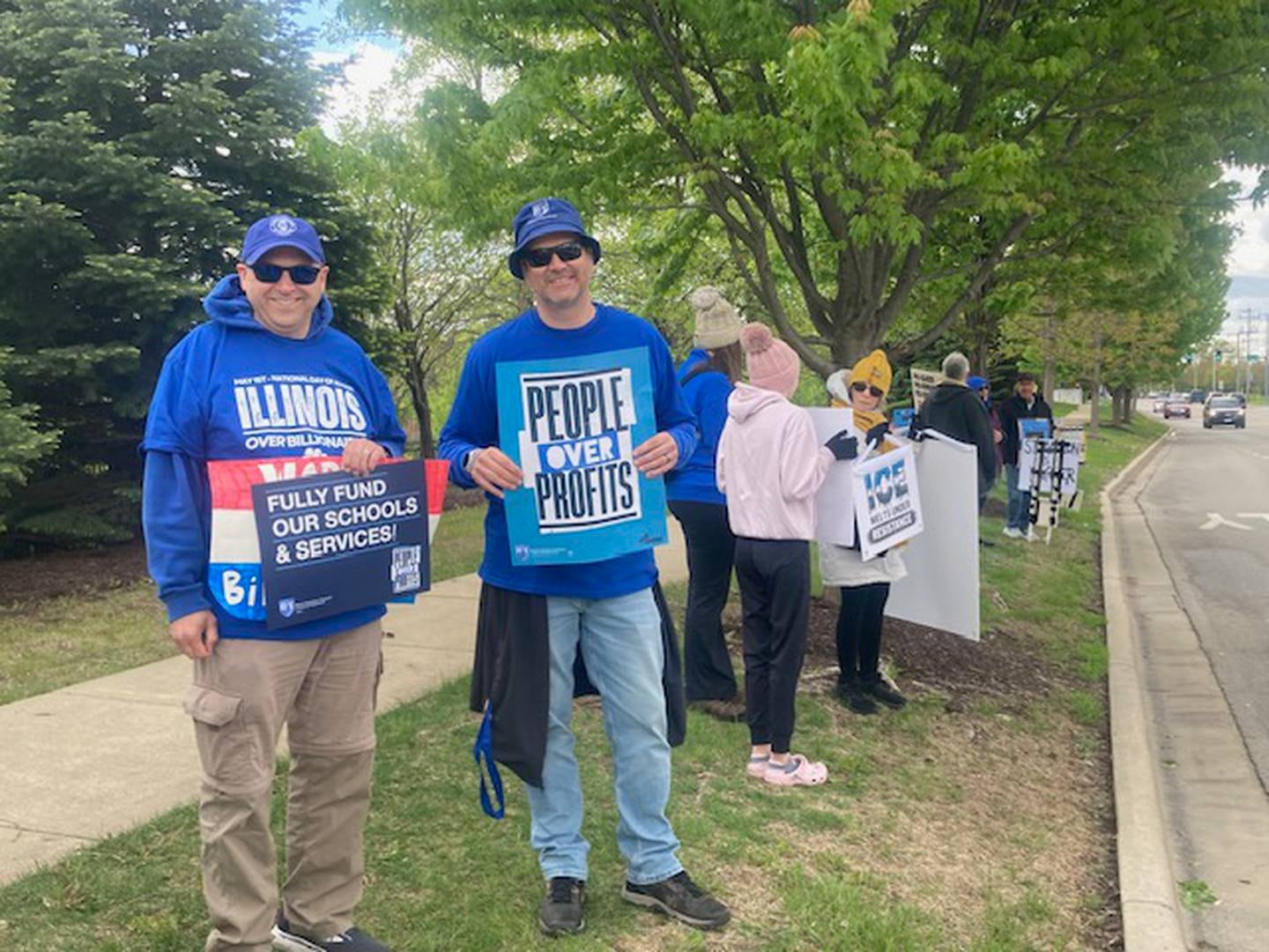 Members of the American Federation of Teachers at Lockport's "Workers Over Billionaires" protest on Friday, May 1, 2026.