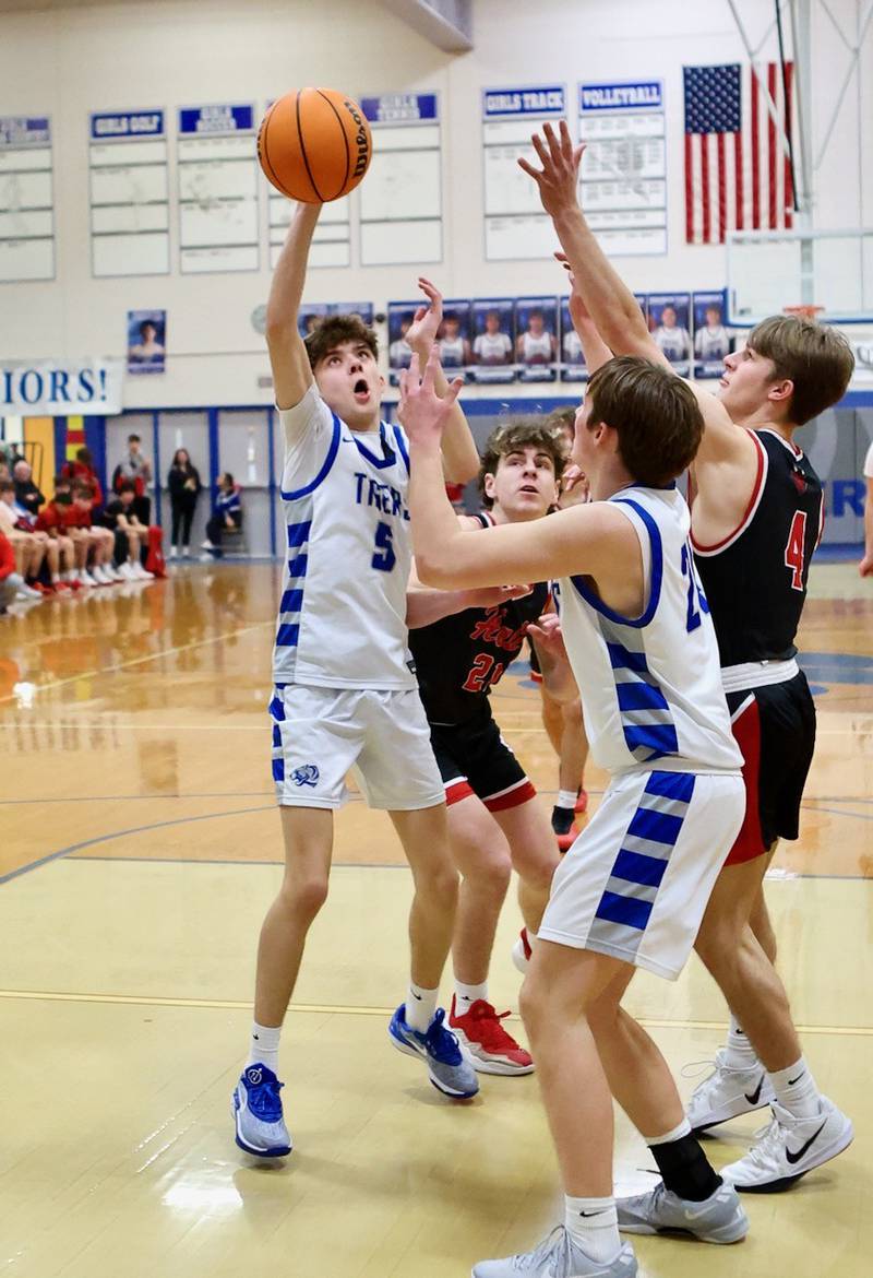Princeton senior Wyatt Koning shoots in the second half during Friday's Senior Night game against Hall. The Tigers won 51-29.